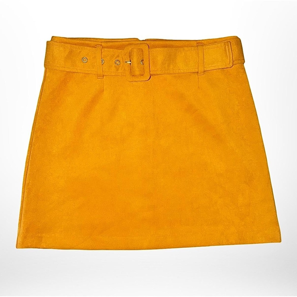 Forever 21 Mustard Yellow Faux Suede Belted Mini Skirt Y2K Junior Large
